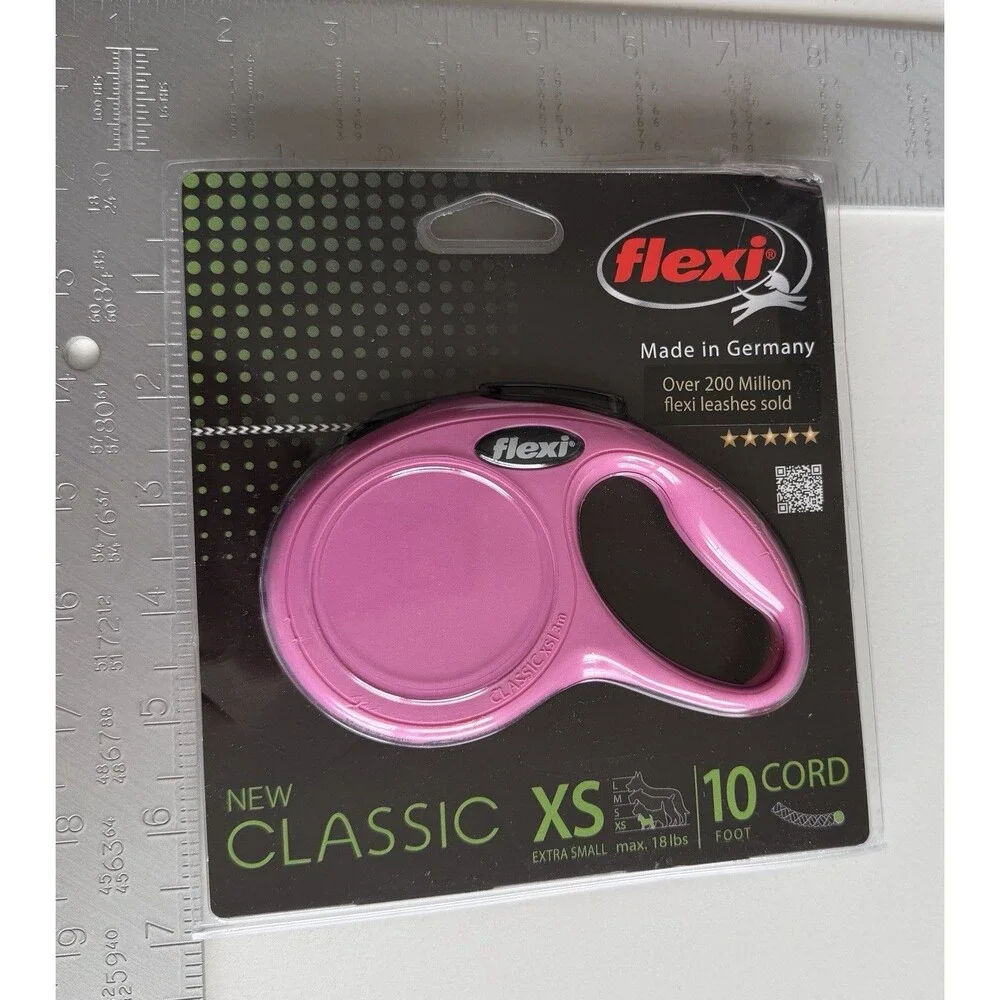 Flexi PINK Retractable 10' Leash Classic Cord For Extra Small Dogs up to 18 Lbs